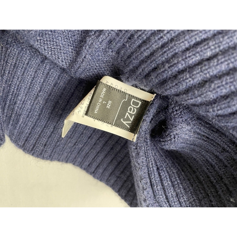 Dazy Y2K Varsity Retro Style Sweater Navy V Neck Ribbed Embroidered Graphic L - Picture 4 of 8